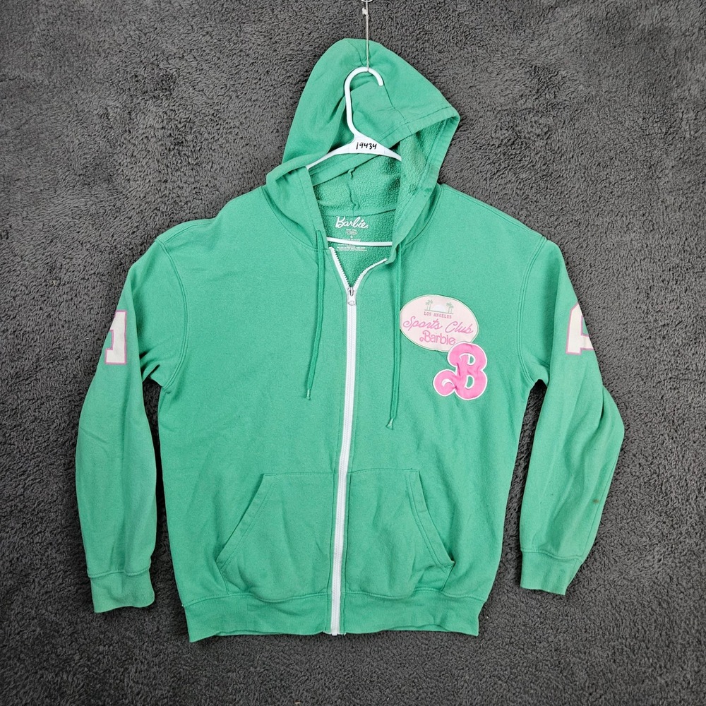 Barbie Sports Club Los Angeles Green Full Zip Hoodie Womens Small Chenille Patch